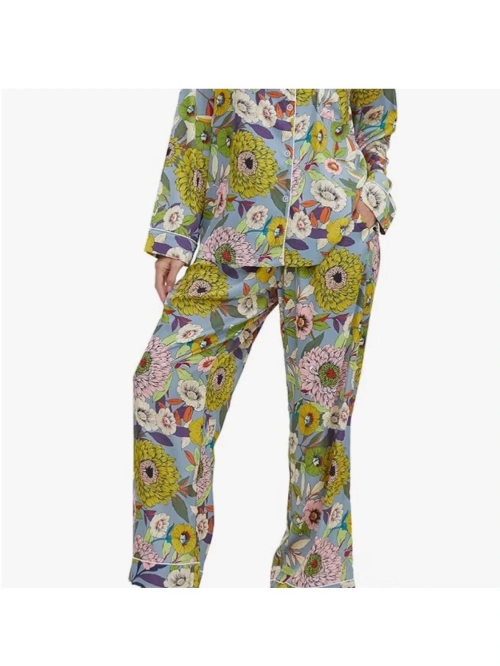 YiNi LuLu Silky Satin Botanical Floral Garden Boho Pajamas Sleep Lounge Set M